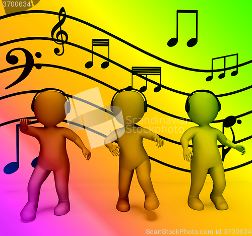 Image of Colorful Characters With Headphones Listening To Music Disco And