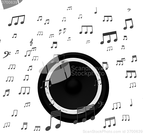 Image of Speaker And Music Notes Shows Soundtrack Disco Or Concert