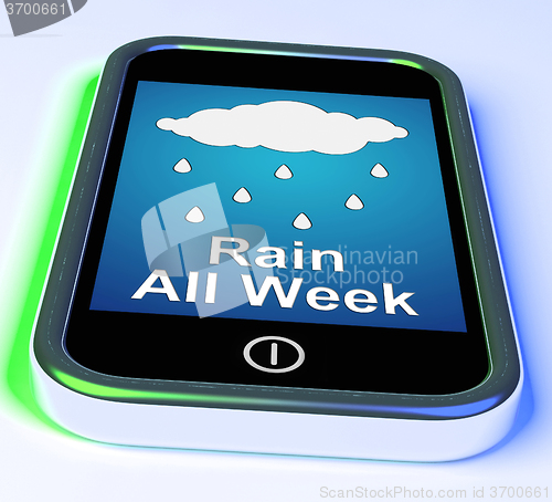 Image of Rain All Week On Phone Shows Wet  Miserable Weather