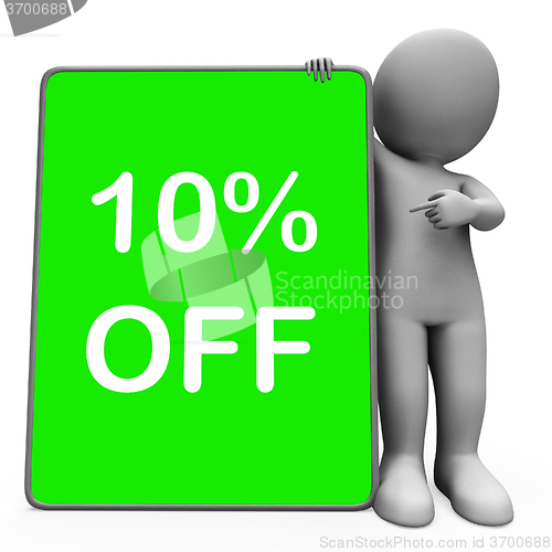 Image of Ten Percent Off Tablet Means 10% Reduction Or Sale Online