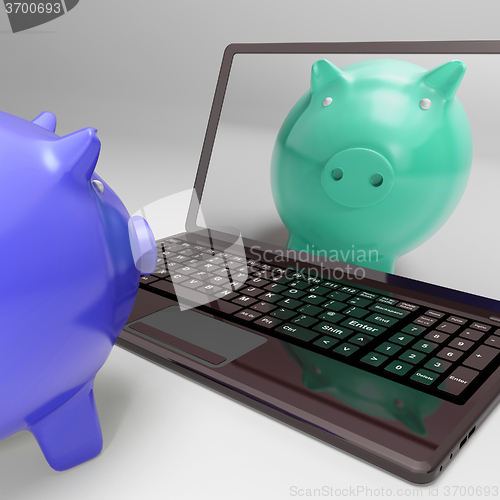 Image of Piggy On Screen Shows Digital Web Piggybank