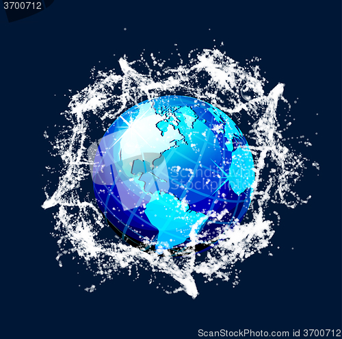 Image of Blue vector world globe with splash effects