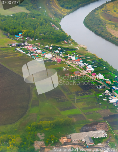 Image of Aerial view of housing estate in Lugovoe. Russia