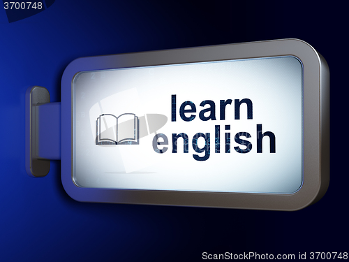 Image of Studying concept: Learn English and Book on billboard background