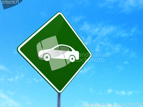 Image of Travel concept: Car on road sign background