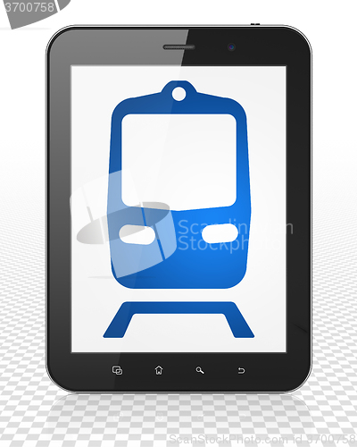 Image of Tourism concept: Tablet Pc Computer with Train on display