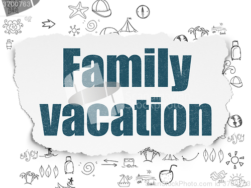 Image of Vacation concept: Family Vacation on Torn Paper background