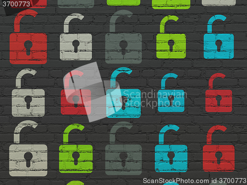 Image of Information concept: Opened Padlock icons on wall background