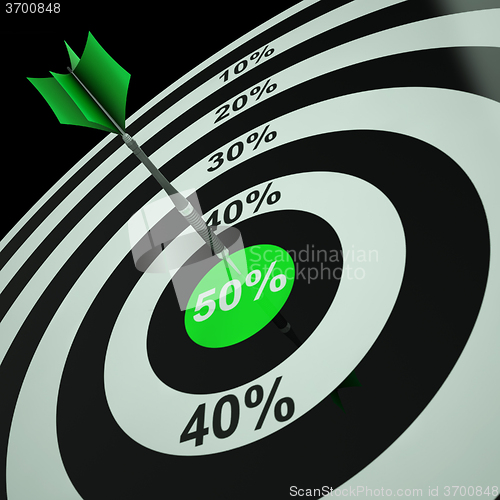 Image of 50Percent On Dartboard Shows Bonus Prices