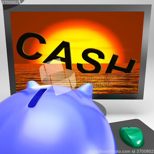 Image of Cash Sinking On Monitor Showing Monetary Crisis