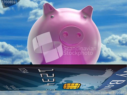 Image of Bank Card Pig Shows Investment And Money