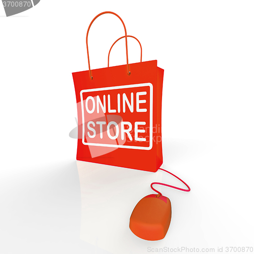 Image of Online Store Bag Shows Shopping and Buying From Internet Stores