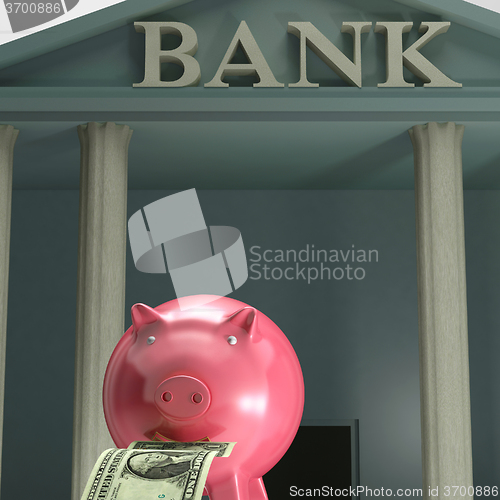 Image of Piggybank On bank Showing Safety Saving