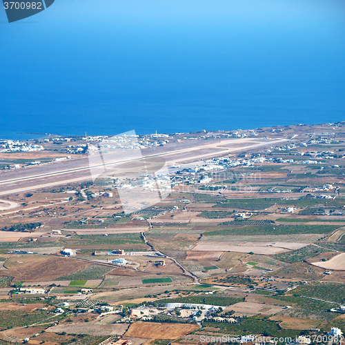 Image of in cyclades greece santorini europe the sky sea and village from