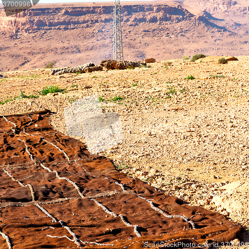 Image of carpet  in   valley  morocco  africa the atlas dry mountain util