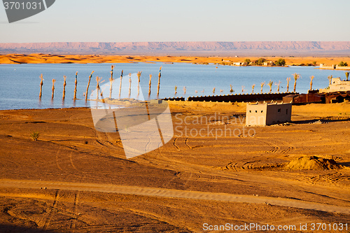 Image of   in the lake yellow  desert of morocco 