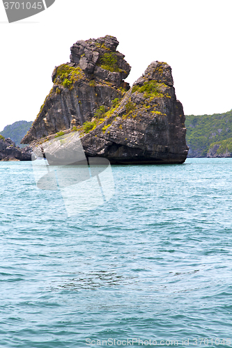 Image of prayer monkey rock in  phangan   water    south china sea