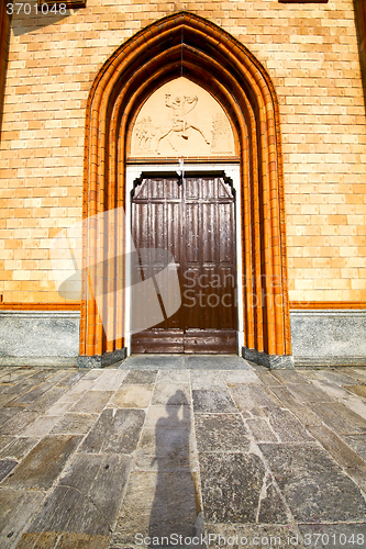 Image of  lombardy    in  the cortese   old   church  closed brick tower 