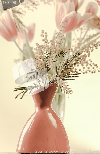 Image of Spring bouquet with a mimosa and tulips