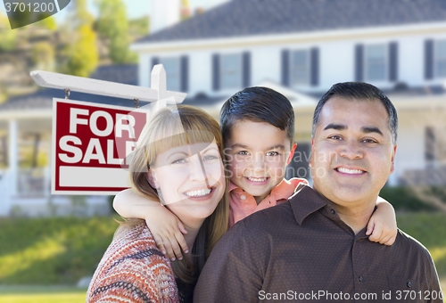 Image of Young Family in Front of For Sale Sign and House