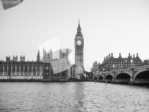 Image of Black and white Houses of Parliament in London