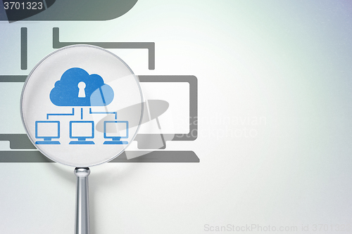 Image of Safety concept:  Cloud Network with optical glass on digital background