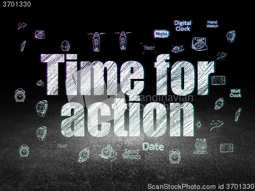 Image of Time concept: Time for Action in grunge dark room