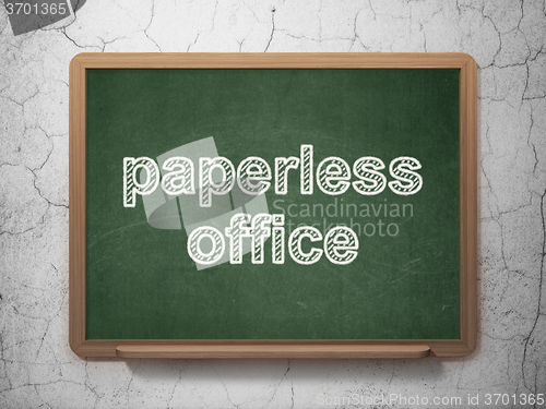 Image of Finance concept: Paperless Office on chalkboard background