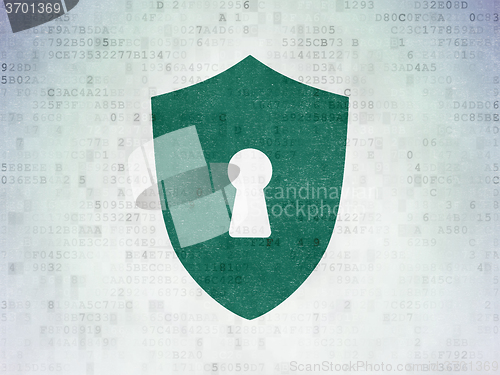 Image of Privacy concept: Shield With Keyhole on Digital Paper background