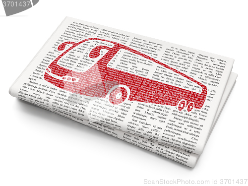 Image of Travel concept: Bus on Newspaper background