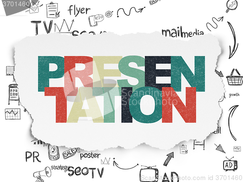 Image of Advertising concept: Presentation on Torn Paper background