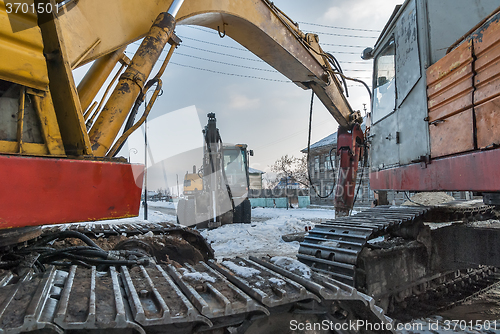 Image of Construction equipment on town street