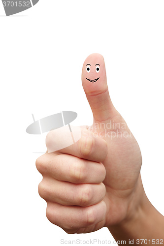 Image of Happy cheerful smiley finger on white background