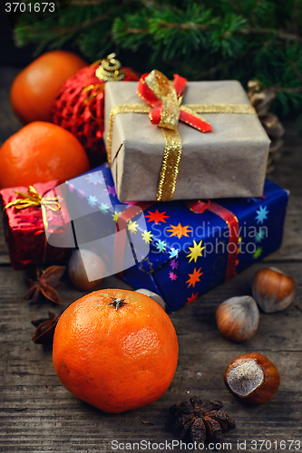 Image of Christmas gifts and symbols of the holiday