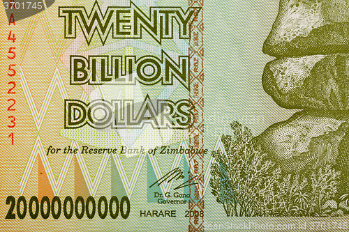 Image of Zimbabwe twenty billion dollars banknote