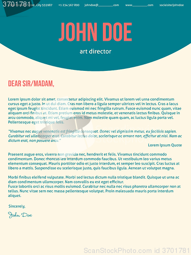Image of Modern cover letter cv resume in turquoise red colors