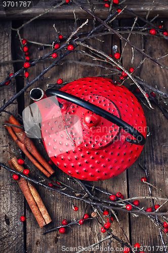 Image of Kettle and branches with berries