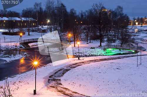 Image of Winter evening in city park