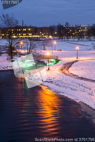 Image of Evening city park in winter