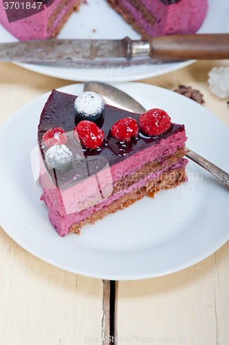Image of blueberry and raspberry cake mousse dessert