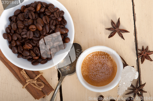 Image of espresso coffee with sugar and spice