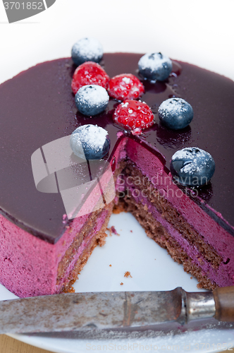 Image of blueberry and raspberry cake mousse dessert