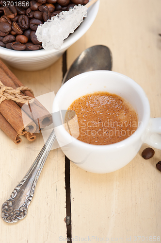 Image of espresso coffee with sugar and spice