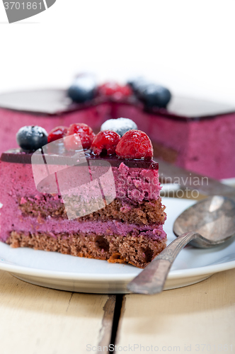 Image of blueberry and raspberry cake mousse dessert