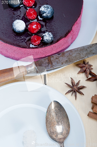 Image of blueberry and raspberry cake mousse dessert