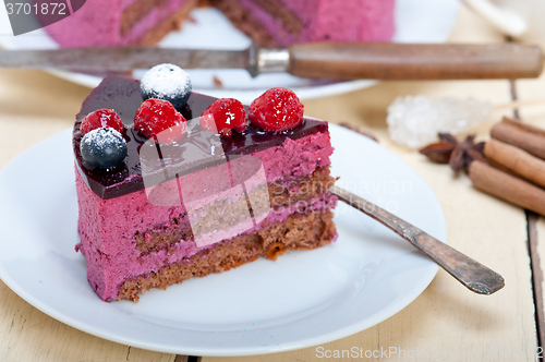 Image of blueberry and raspberry cake mousse dessert