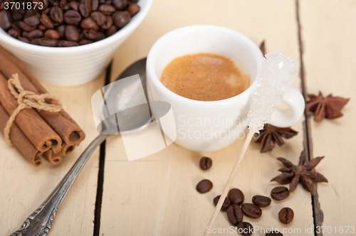Image of espresso coffee with sugar and spice