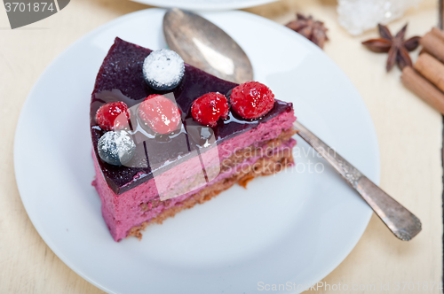 Image of blueberry and raspberry cake mousse dessert