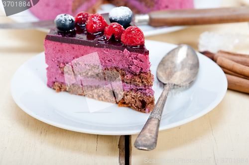 Image of blueberry and raspberry cake mousse dessert