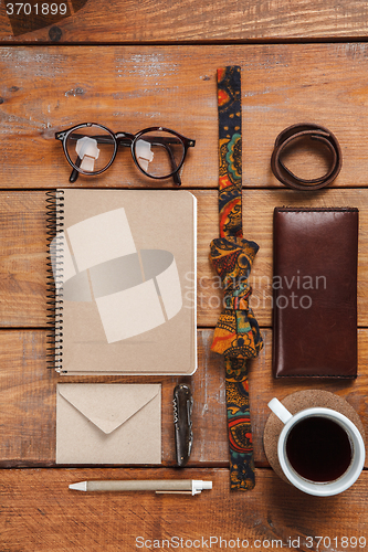 Image of Men\'s accessories on the wooden table
